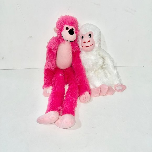 (2) Hanging Monkey Plush Stuffed Animal Pink & White - Picture 1 of 11